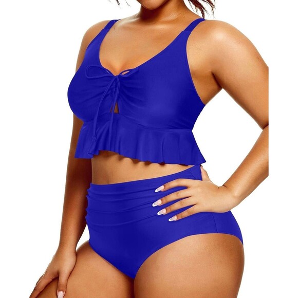 Daci Women Two Piece Swimsuit High Waisted Bikini Set Ruffle (255) - Picture 4 of 6